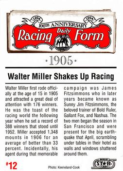 1993 Horse Star Daily Racing Form 100th Anniversary #12 Walter Miller Back